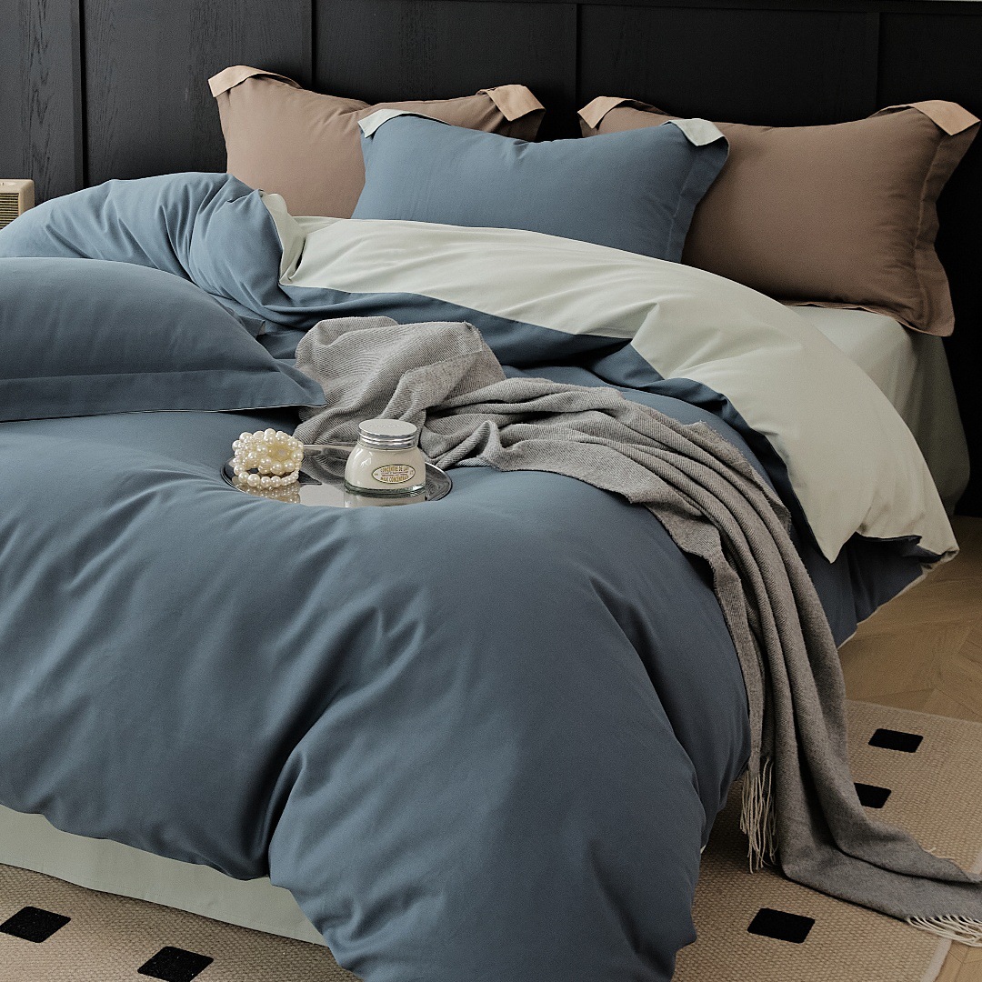 Parure de lit en coton peigné housse de couette et drap plat_voghion.com