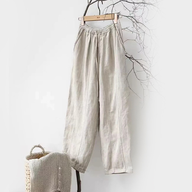 2026 Spring and Autumn New Collection Original Linen Trousers with a Draped Vintage Artistic Style, Loose Fit Women's Long Pants