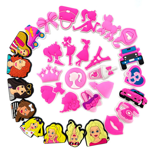 30pcs Barbie Princess PVC soft rubber clog shoe decorative buckle cross-border DIY cartoon shoe flower shoe buckle accessories