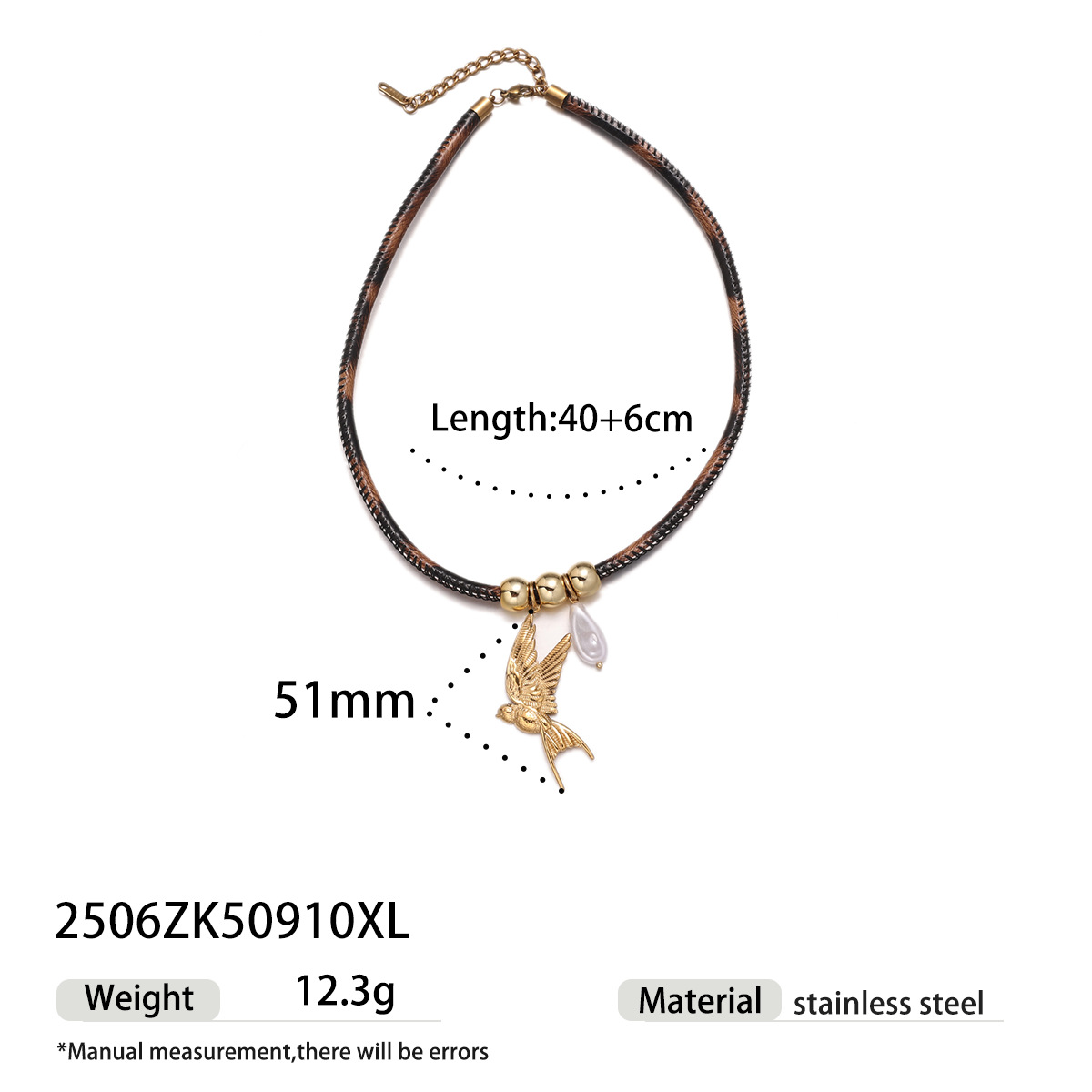 Tena collar de acero inoxidable europeo y americano, lujo ligero, animal de nicho, estampado de leopardo, collar de perlas reales, joyería transfronteriza de acero de titanio femenino