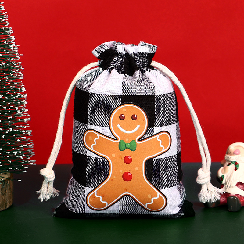 Bolsa de algodón a cuadros de Navidad con cordón Bolsa de embalaje de regalo de caramelo de Navidad Calendario de Adviento bolsa pequeña al por mayor