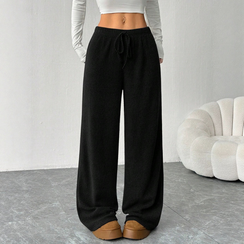 2026 Aliexpress Women's Summer Straight-Leg Drapey Wide-Leg Pants Solid Color Comfortable Versatile Casual Long Pants Wholesale