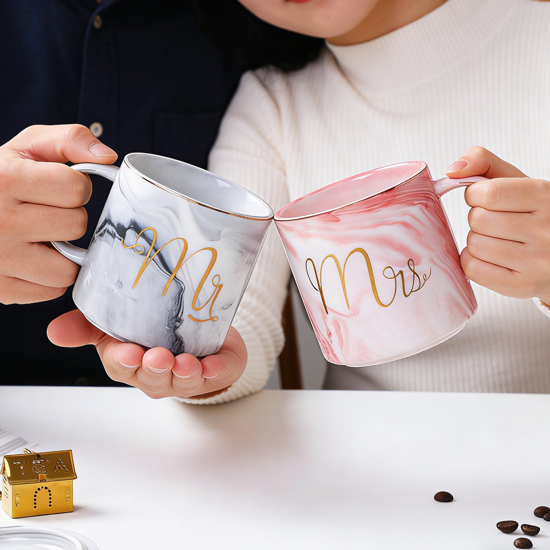 520 tazas de mármol para parejas, estilo transfronterizo, tazas de cerámica para parejas, set en caja de regalo, tazas de recuerdo, logotipo personalizado. image 4