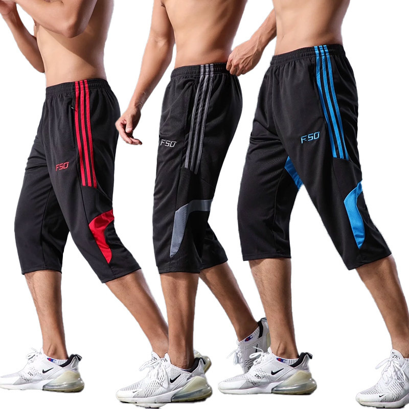 Soccer Leg Pants Training Short Men's Capri Pants Slim-fit Trousers Legs Breathable Running Sports Fitness Pocket Zipper
