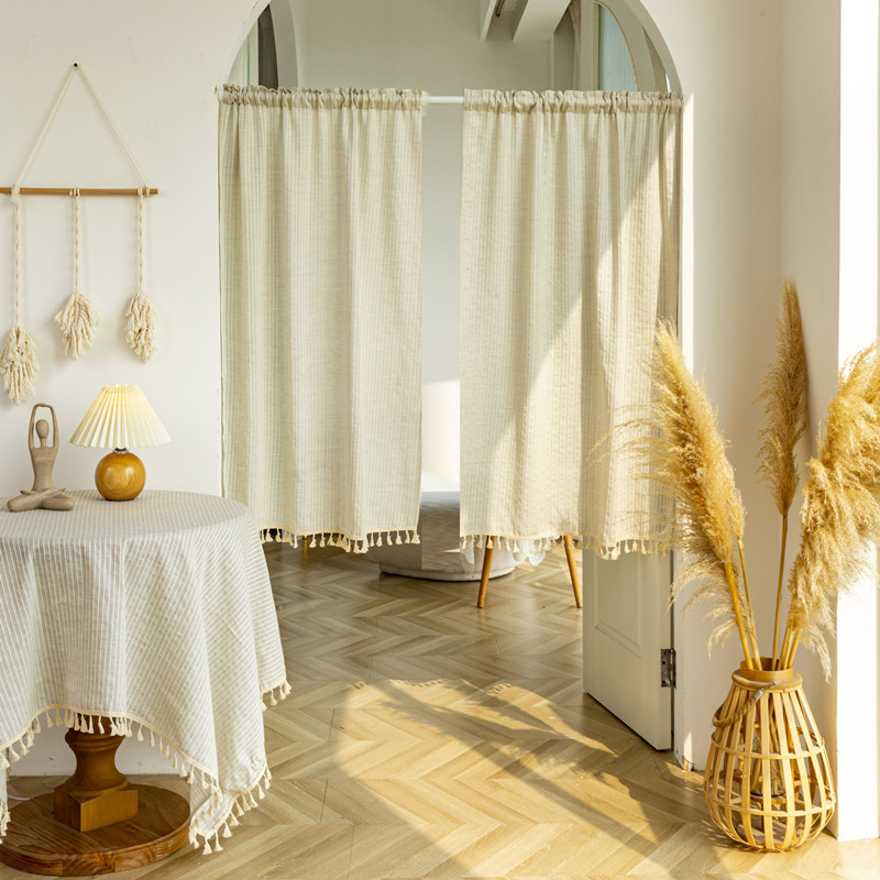 Cortina corta colgante de fieltro con borlas para puerta, estilo coreano, ideal para estancias en casas de familia japonesas, sin necesidad de taladrar._voghion.com