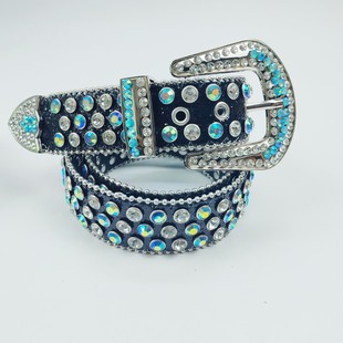 Belt for women with diamond ribbon, diamond acrylic punk colored diamond, pearlescent rhinestone three-piece set, European and American style hot girl belt