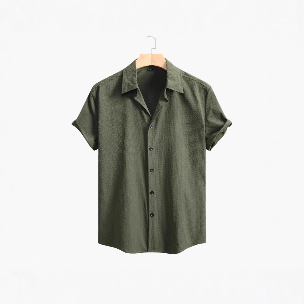 summer Solid Color European Size Cross-border Foreign Trade Men's Short-sleeve Shirt_voghion.com