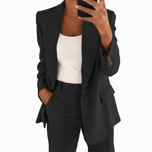 Wish Amazon 2022 Autumn and Winter New European and American Fashion Lapel Slim-fit Cardigan Elegant Solid Color Suit Jacket for Women