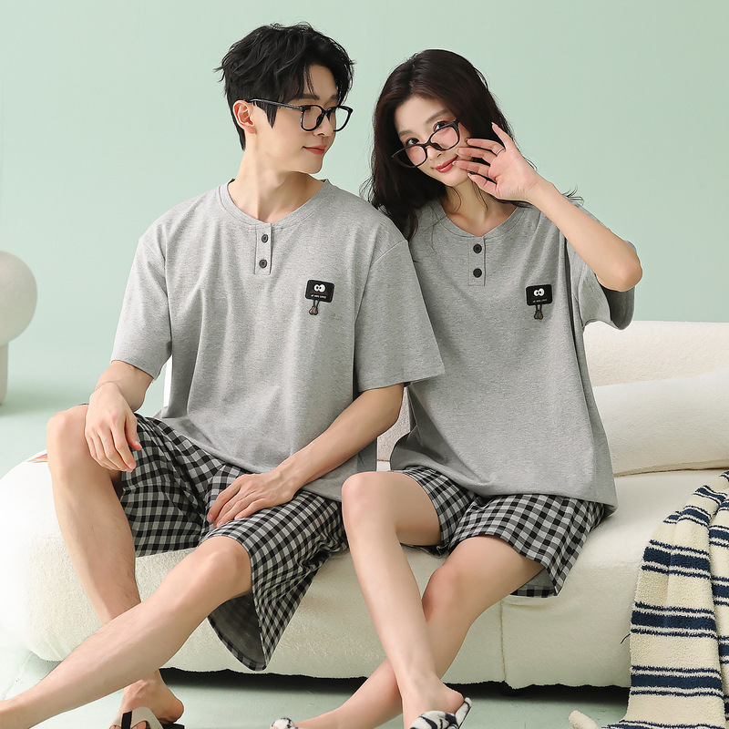 [100% Pure Cotton] Summer 2026 New Couple's Pajamas, Women's Short-Sleeved Shorts, Pullover Thin Home Wear Set