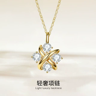 s925纯银镀金 小众设计感交叉四钻吊坠项链女  简约百搭锁骨链配