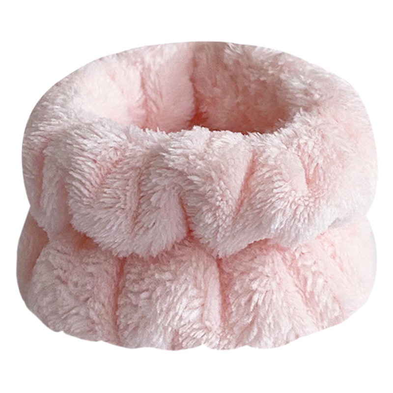 Traje de la correa de la muñeca de la banda del pelo de franela transfronteriza europea y americana Amazon mujeres antideslizante cara lavado diadema autoadhesivo semiacabado anillo de pelo