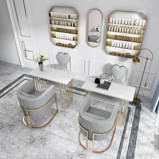 Scandinavian Iron Double-Layer Dali Rock Manicure Table and Chair Set Internet Celebrity Sofa Chair Single and Double Golden Manicure Table