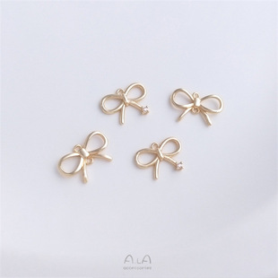 Color-retaining 14K gold single zirconium bow pendant exquisite bow tie double pendant handmade diy earrings bracelet pendant