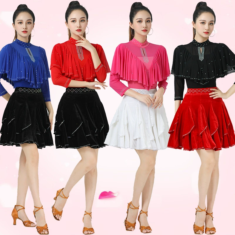 Квадратный танцевальный Топ для современных танцев, новая женская одежда с воротником-стойкой с 9-точечными рукавами, элегантная танцевальная одежда для латинских танцев, одежда gitba