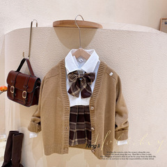 Girls' JK Set Dress School Style Autumn Wear Shirt Knitwear Jacket + Pleated Skirt Trendy Girl Three-Piece Set