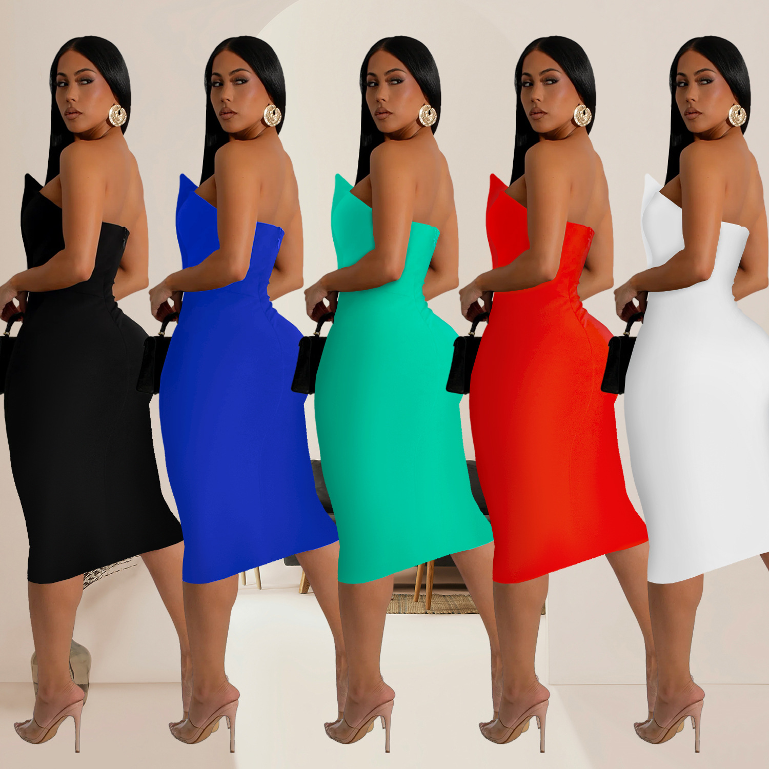 C7326 Cross-border AliExpress Amazon Moda europea y americana Vestido de mujer sexy con top de tubo y botones