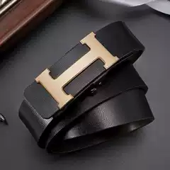 Men's Leather Belt Versatile Genuine Leather No-Teeth Automatic Buckle Minimalist Internet Celebrity Cowhide Business Pants Waistband Men Factory Direct Sale