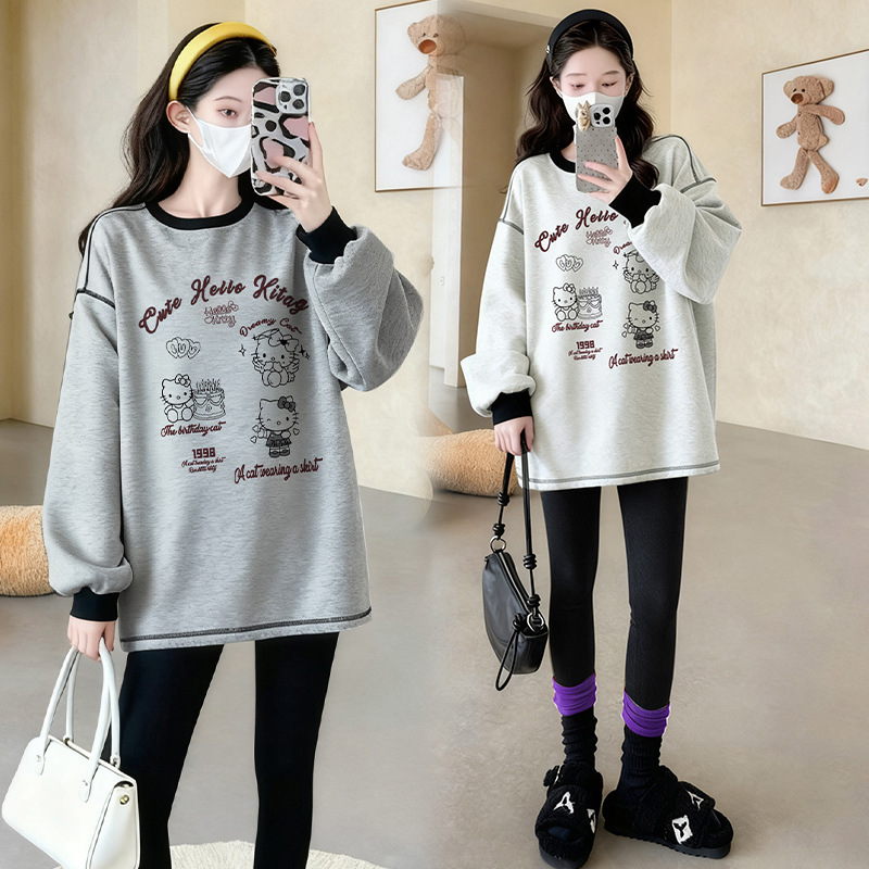 Spring and Autum Maternity Tops, Autum and Winter Long-Sleeved T-Shirts, Fashionable Cartoon Prints, Cute Lazy Style Loose Slimming Look Sweatshirts
