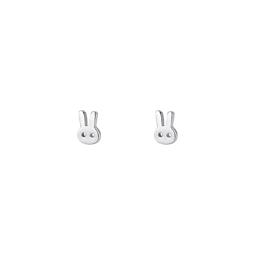 999 Silver Small Rabbit Ear Studs for Women, Korean Style Minimalist Fashion, Versatile and Cute, Instagram-Inspired Personality Earrings, Drop-Shipped