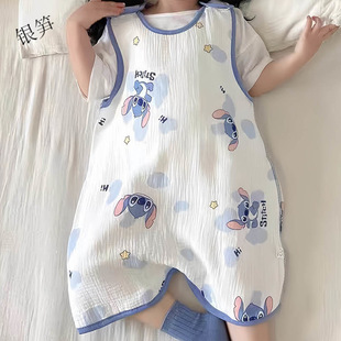 Baby's Belly Vest Sleeping Bag Children's Summer Gauze Pure Cotton Leg-Split Kick-proof Sleeveless Sleeveless Nightgown for Boys and Girls
