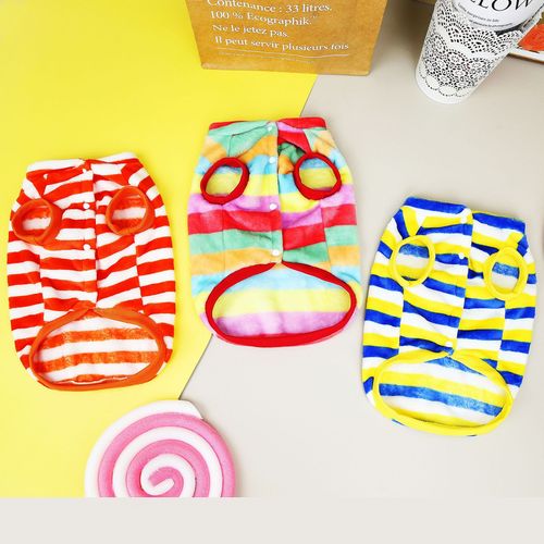 22 bull striped fleece French dog clothes pug dog pet clothing English dog medium dog autumn and winter warm cotton coat