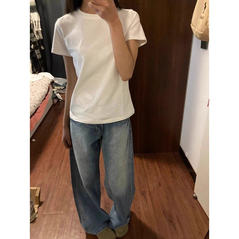2026 Summer White T-Shirt for Women, Pure Cotton, Heavyweight, Short Sleeve, Basic Style, Simple, Plus Size, Loose Fit, Base Layer Top 2026 Summer White T-Shirt for Women, Pure Cotton, Heavyweight, Short Sleeve, Basic Style, Simple, Plus Size, Loose Fit, Base Layer Top