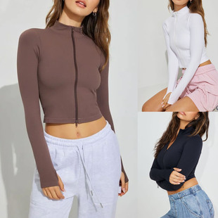 2024 Amazon European and American Export Yoga Jacket New Sun Protection Stand Collar Zipper Cardigan Sports Long-Sleeved Jacket for Women