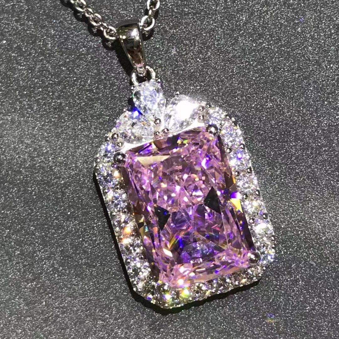 Cuadrado Radian corte rosa de alto carbono colgante de diamante 6 quilates cuadrado incrustado importación de alto carbono diamante zircón