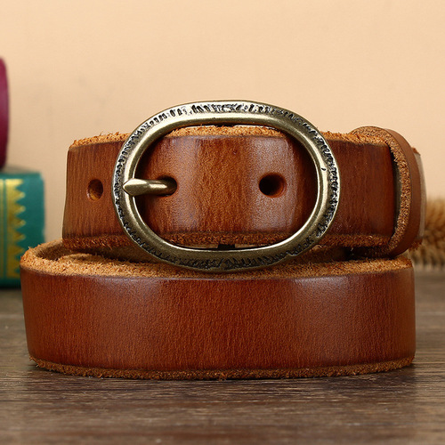 Thickened first layer cowhide retro copper buckle belt women's fashion trend versatile personality women's genuine leather jeans belt