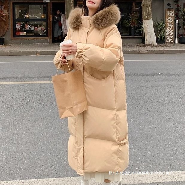 Cross-Border Champs Elysées Large Fur Collar Long down Jacket for Women Winter 2025 New Style over the Knee Super Nice Extended Fashion Outerwear