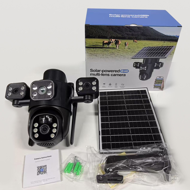 Venta transfronteriza caliente de tres lentes 4G cámara de visión nocturna a todo color intercomunicador de voz al aire libre impermeable monitor solar