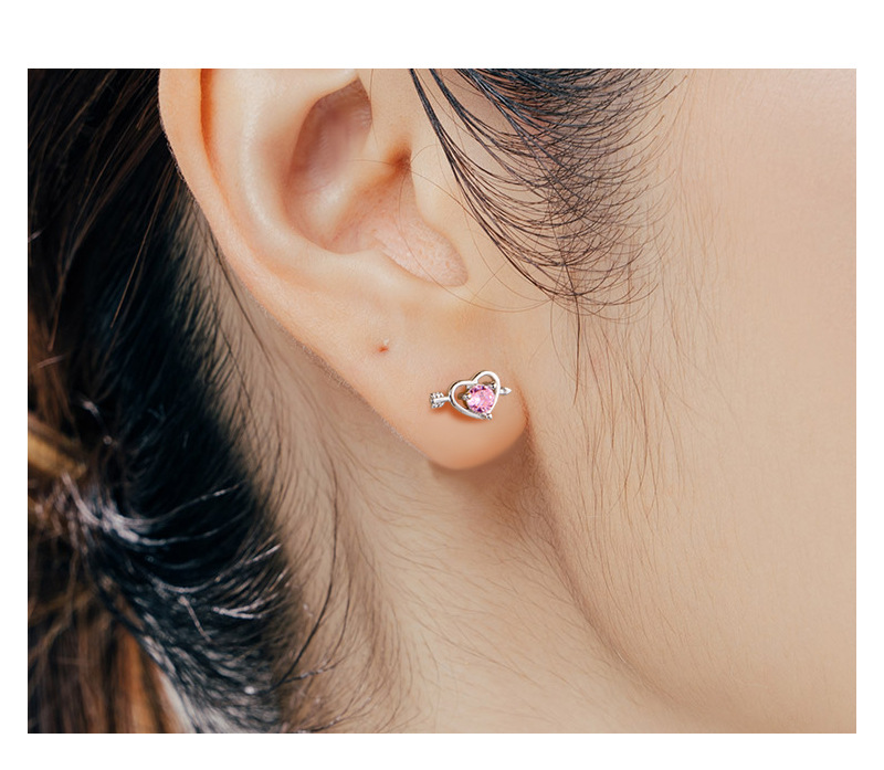 Simple Style Heart Shape Silver Plating Inlay Zircon Ear Studs 1 Pair