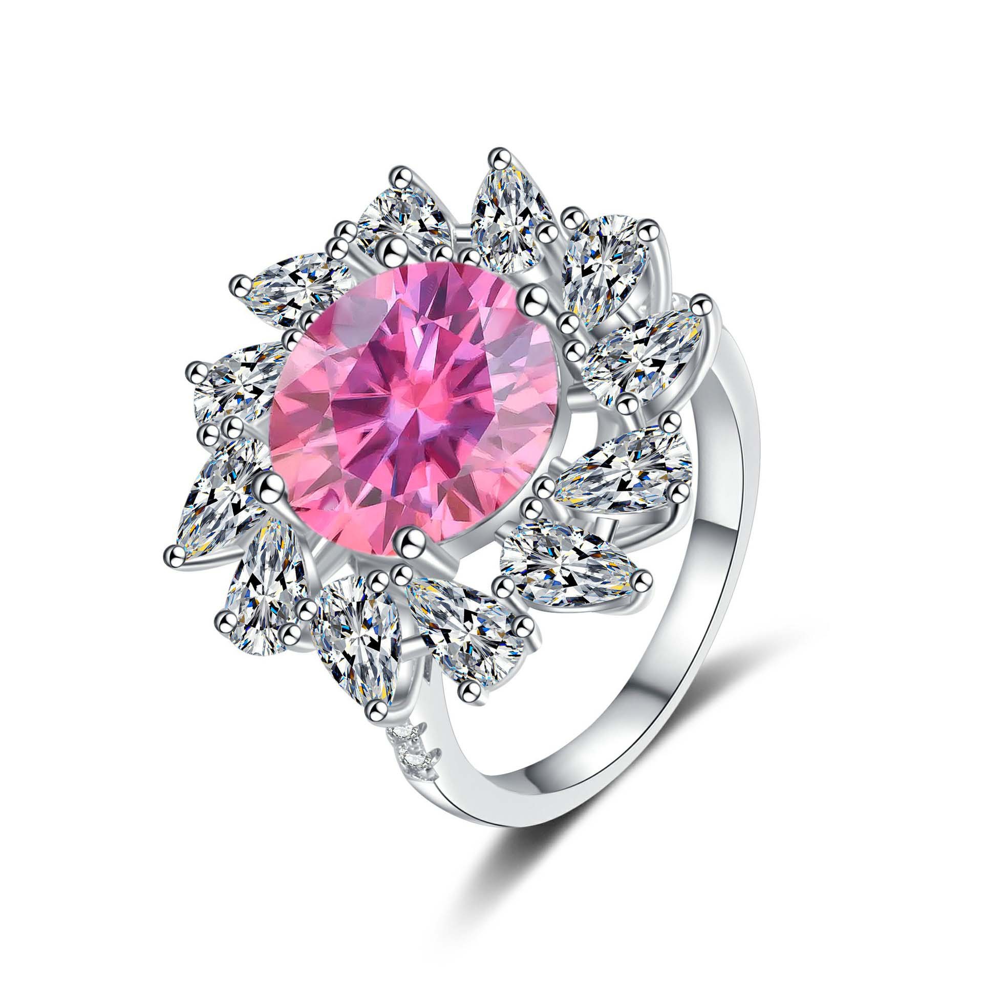 S925 anillo de diamante de color de plata esterlina, anillo de diamante en forma de pera de 5 quilates, anillo de mujer elegante y lujoso