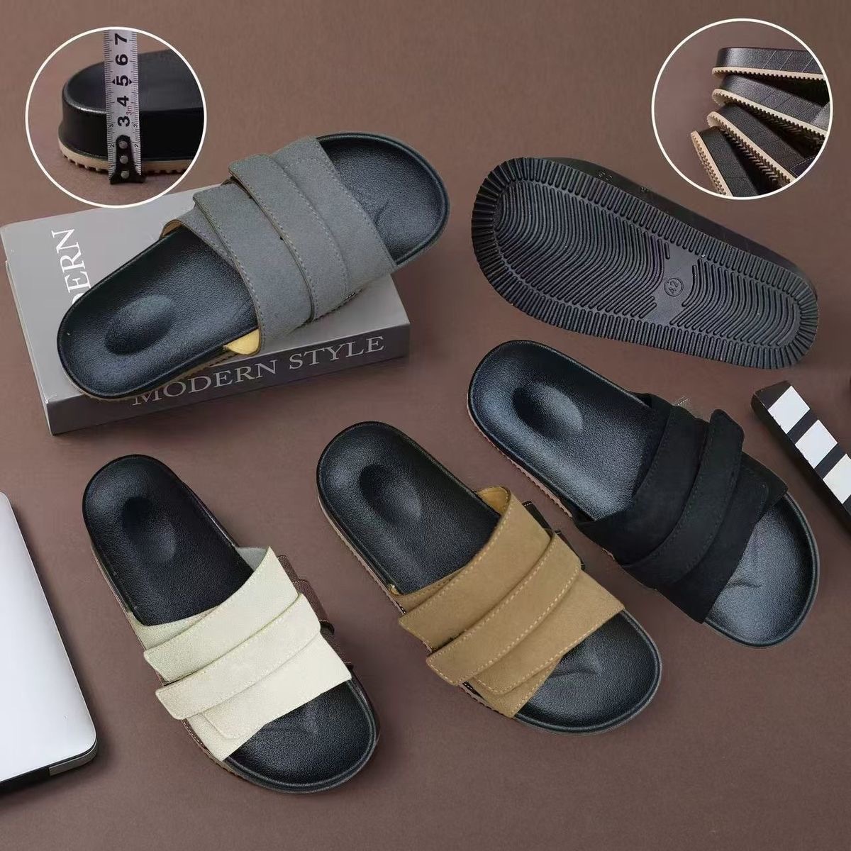 New Leather Velcro Men's Sandals Summer Trendy Casual Versatile Cross-Border Fashion Home Wear Men's Slippers