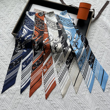 复古庆典真丝丝巾女春夏季细长条围脖护颈小领巾百搭双层斜角长巾