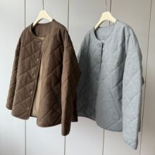 轻盈保暖 菱形格绗缝！100棉圆领多扣宽松显瘦棉服外套女秋冬新