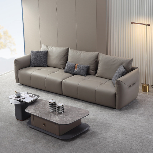 OD59 wholesale living room modern light luxury small apartment simple Gujia leather sofa tofu block big black cow sofa 7008