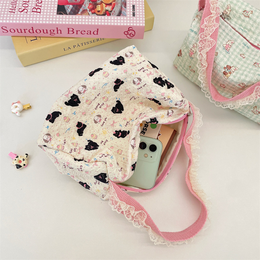 Cartoon Prägetasche Aus Spitze Damen Canvas Schultertasche_voghion.com