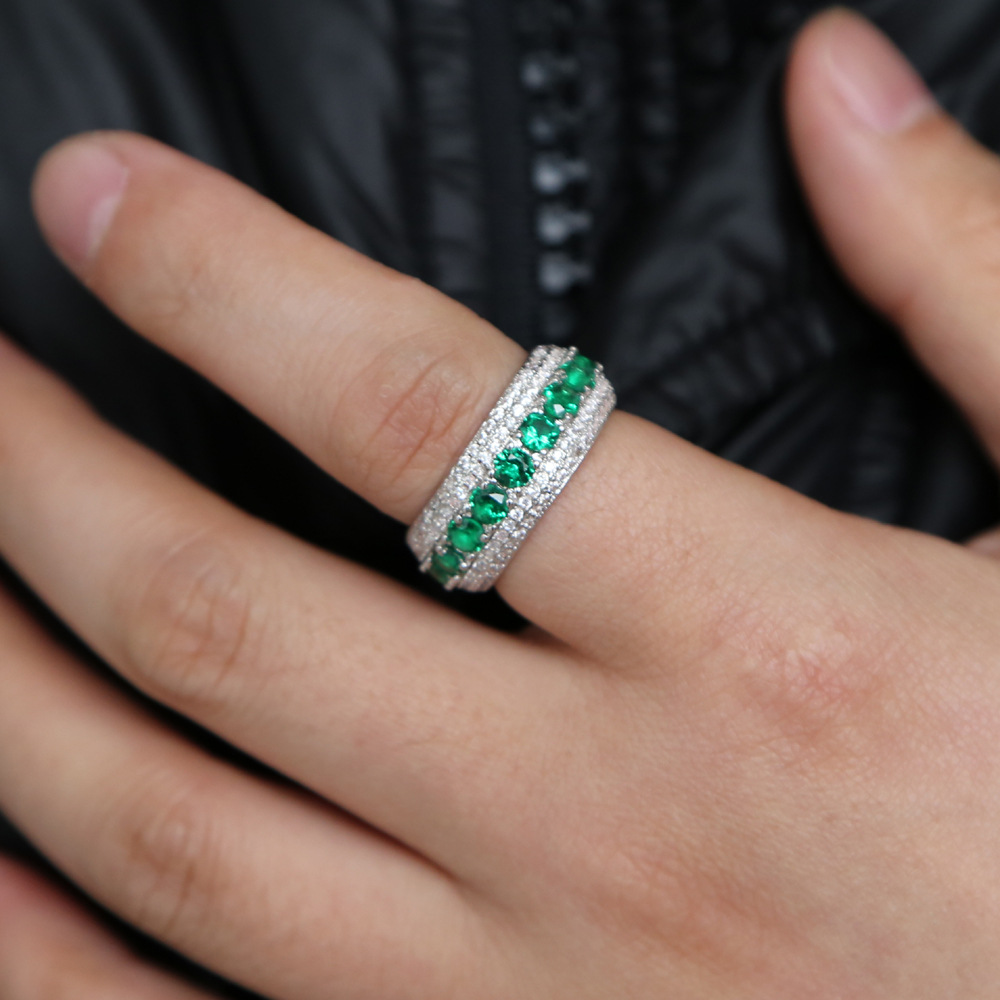 Daily Occasion Copper Material Hip-hop Round Copper Inlay Zircon Men's Rings