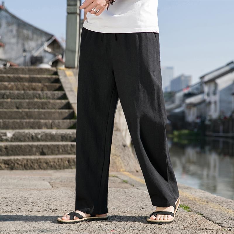 Spring and Summer Chinese Style Men's Pants Ramie Cotton and Linen Trousers Loose plus size Middle-aged and Elderly Tang Clothes Straight Linen Casual Pants