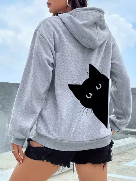 European and American Hooded Sweatshirt Pure Color Kitten Hoodie Plain Letter Sweatshirt Oversized Hoodie
