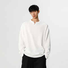 2025春の装いの新型の怠惰感の小さいvネックのリベットのワッフルの長袖のtシャツの韓国版の潮流の底のシャツの上着の男