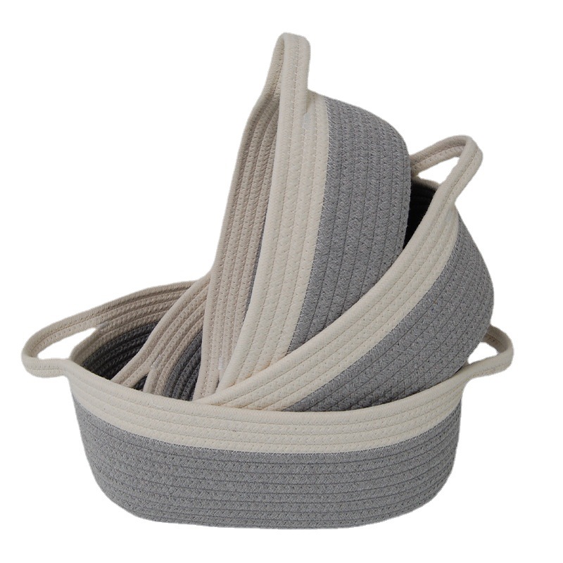 新款桌面收纳筐编织棉线置物筐床头置物篮杂物收纳筐套装厂家定制