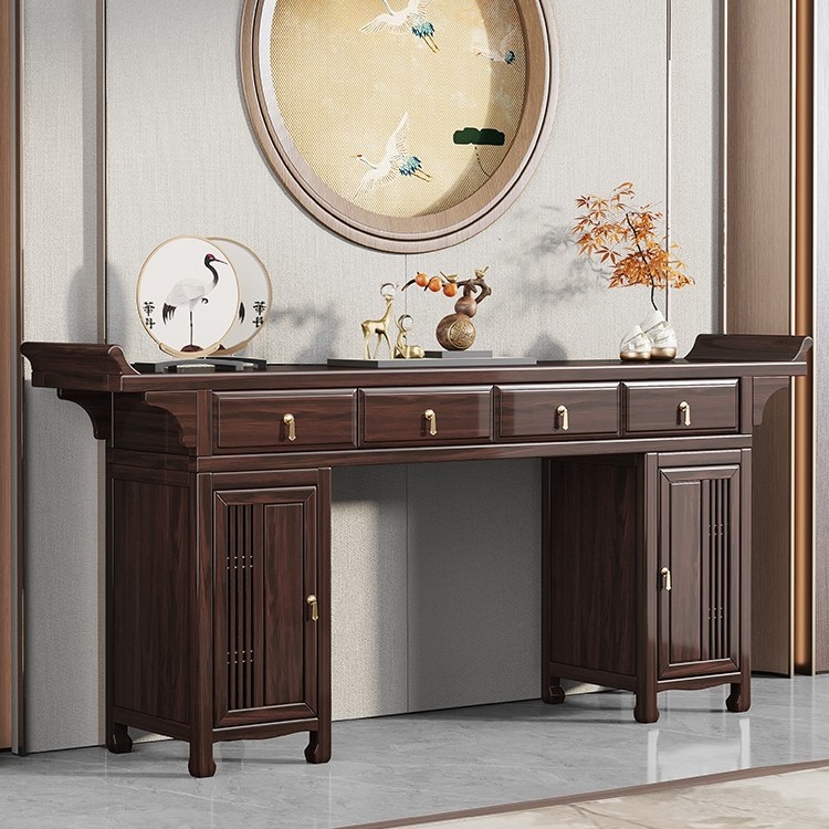 新中式八仙桌农村中堂六件套实木条案柜客厅紫金檀木供桌神台家用