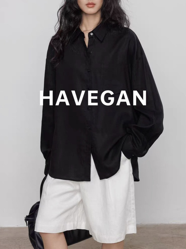与间HAVEGAN/天丝亚麻长袖衬衫女老钱风气质休闲慵懒复古通勤上衣|undefined