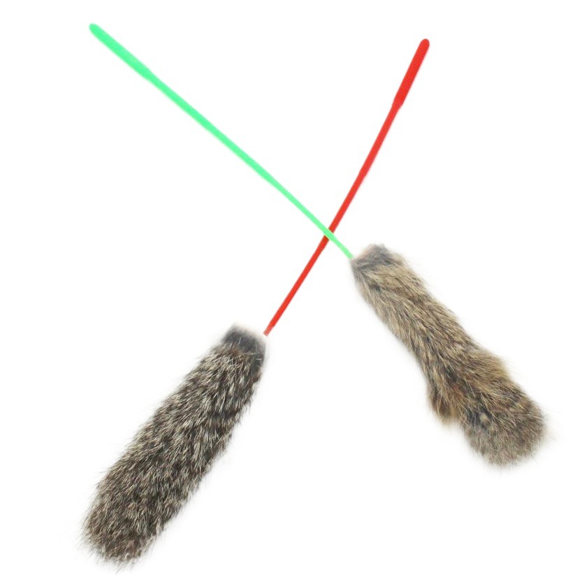 Varilla corta divertido gato palo conejo piel tira pluma divertido gato varilla antideslizante gato juguete en stock al por mayor