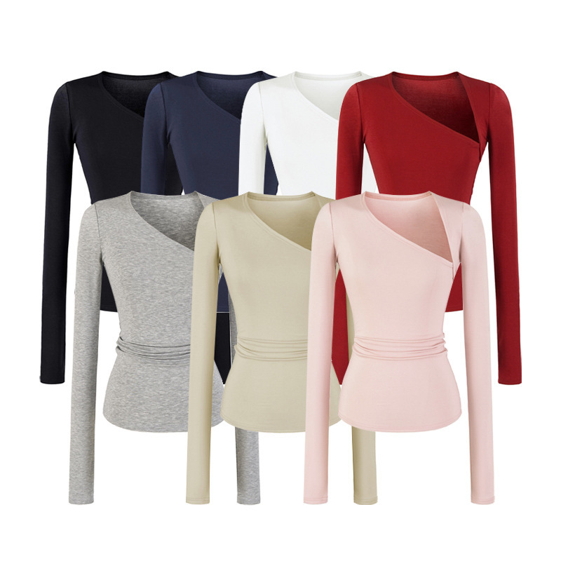 Sexy Hot Girl Style One-Shoulder Slimming Long-Sleeve Top 2026 Spring/Summer New Waist-Cinching Regular Shoulder Irregular T-Shirt Base Shirt