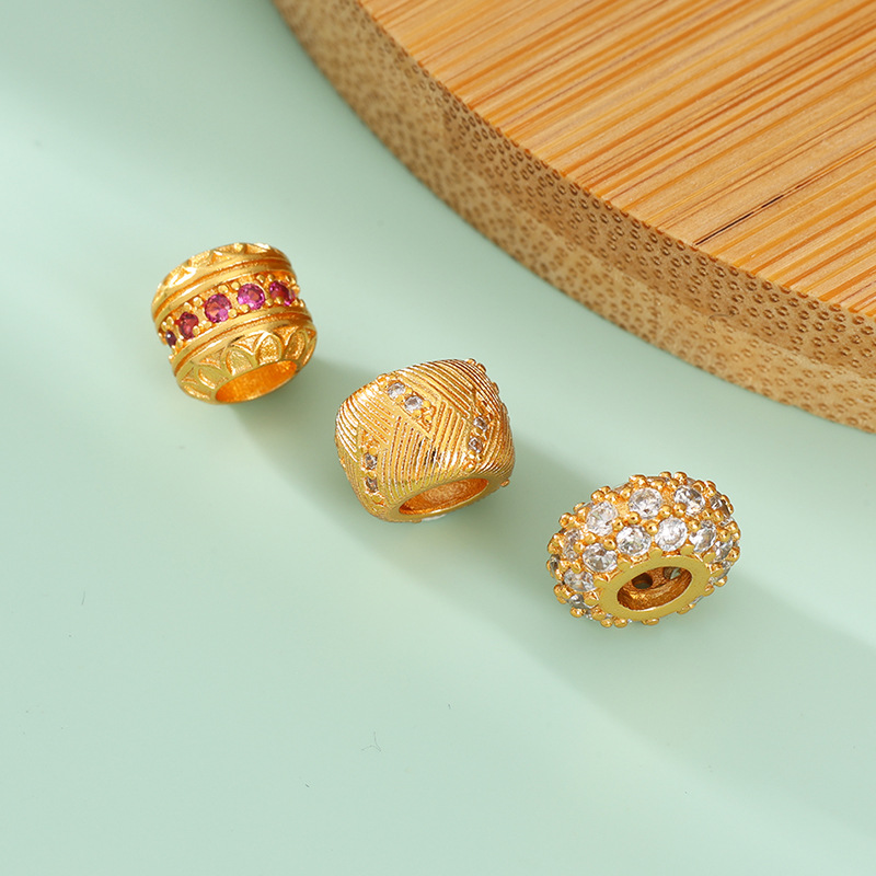 24k gold-plated copper zircon barrel beads bracelet, spacer beads, bracelet, necklace, fortune beads, decorative accessories, DIY jewelry components