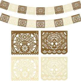 跨境新款毛毡墨西哥派对镂空拉旗亡灵节拉花五月五嘉年华横幅装饰