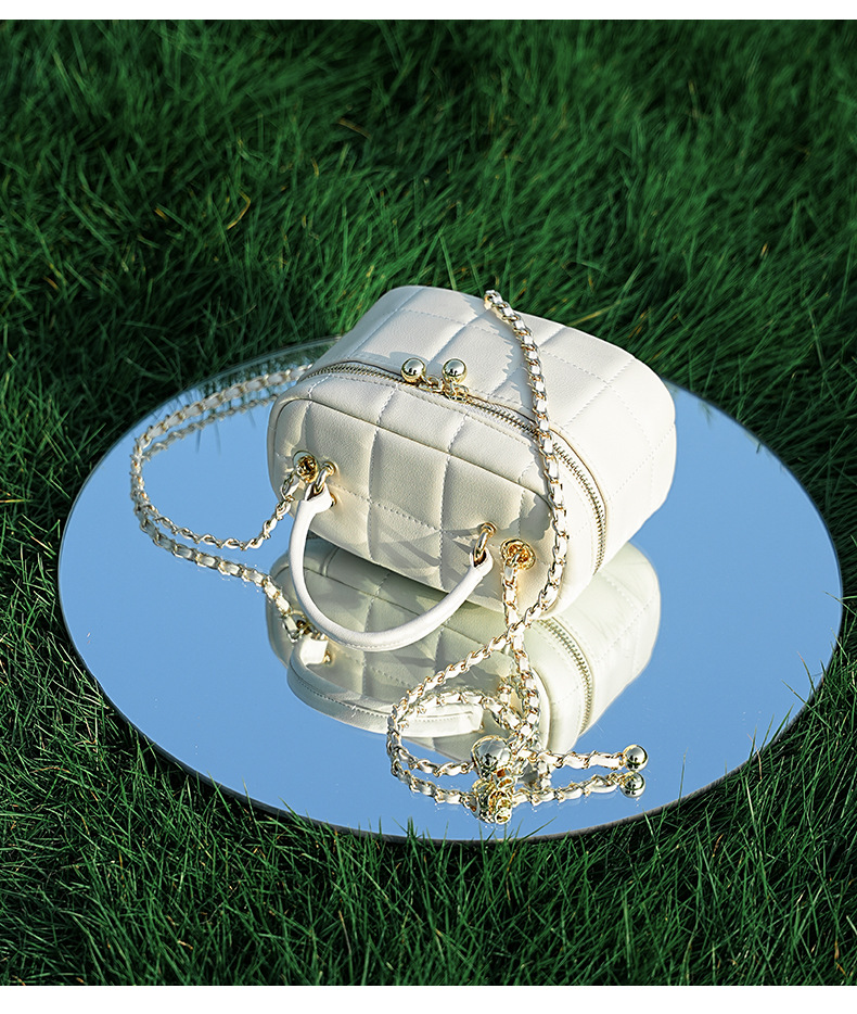 Elegante borsa a scatola in pelle trapuntata con tracolla a catena - Versatile borsa a tracolla e a spalla per donna_voghion.com